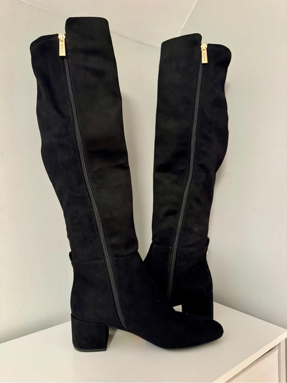 NWOT Michael Kors Braden Black Suede Knee High Block Heel Boots Sz 7